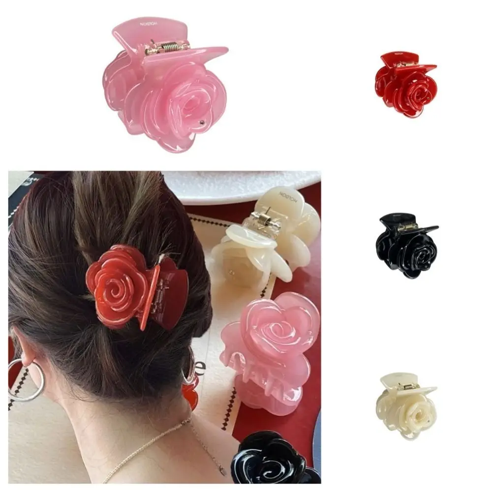 Elegant Romantic Rose Flower Hair Claws Acetic Acid Hair Crab Clip Floral Headwear Mini Hair Clip Women