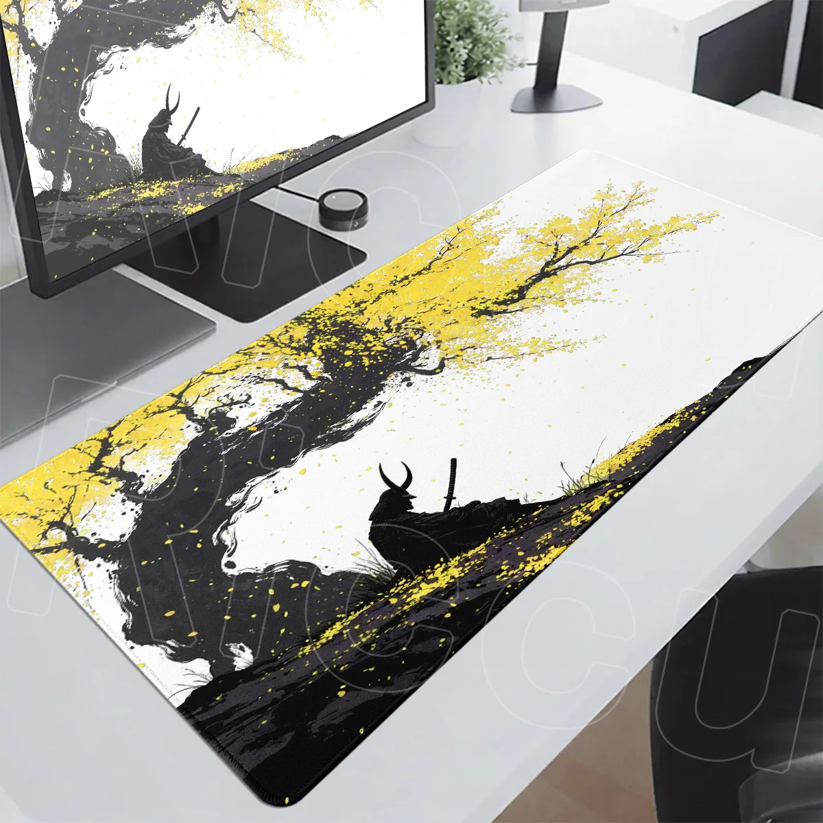 Samurai Warrior Under The Blue Sakura Tree Mousepads 90x40cm Gamer Keyboard Mouse Mat Laptops Office