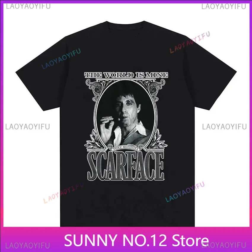 2024 Movie Scarface Tony Montana Graphics Men T-shirt Popular Hip Hop Top Fashion Rock Clothing Men's Vintage Oversized TShirt