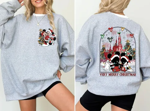 Imagen 2 del producto Sudadera navideña para pareja de Mickey Minnie, sudadera del Castillo de Disneyland para fiesta de Navidad muy feliz de Mickey