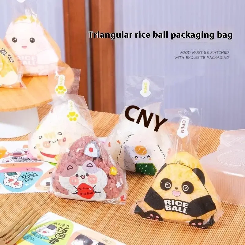50Pcs Cartoon Pattern Japanese Triangle Seaweed Onigiri Wrappers Sushi Bento Disposable Packing Bags Making Mold Bento Accessory