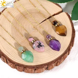Vintage Heart Perfume Bottle Crystal Necklaces Natural Gem Stone Bottle Pendant Stainless Steel Chain Valentines Day Gift H539