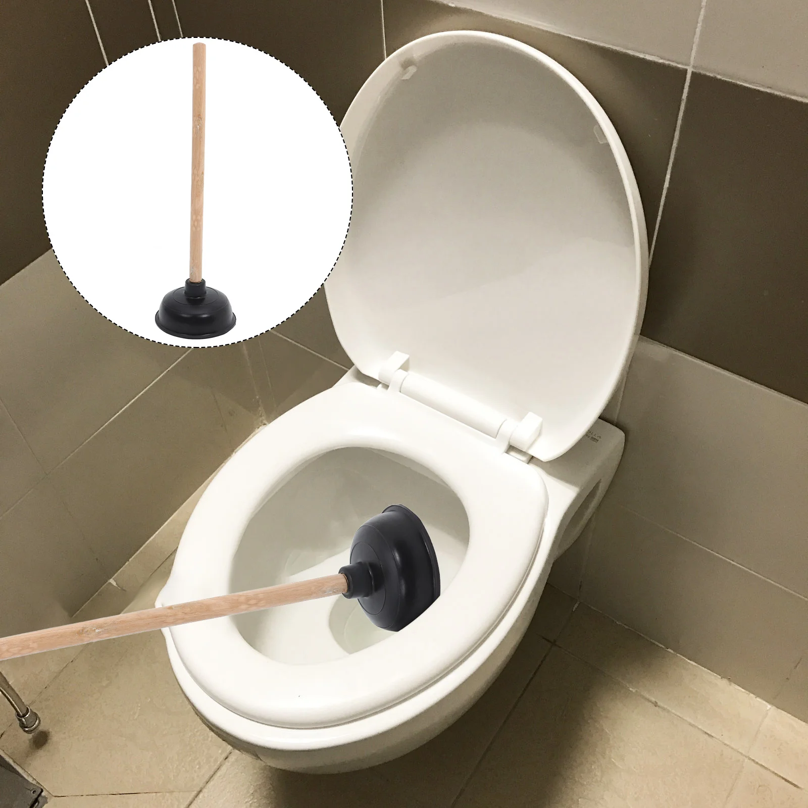 

Rubber Toilet Plunger with Comfortable Wood Handle Ergonomic Design Bathroom Plunger Tool for Efficient Toilet Unclogging
