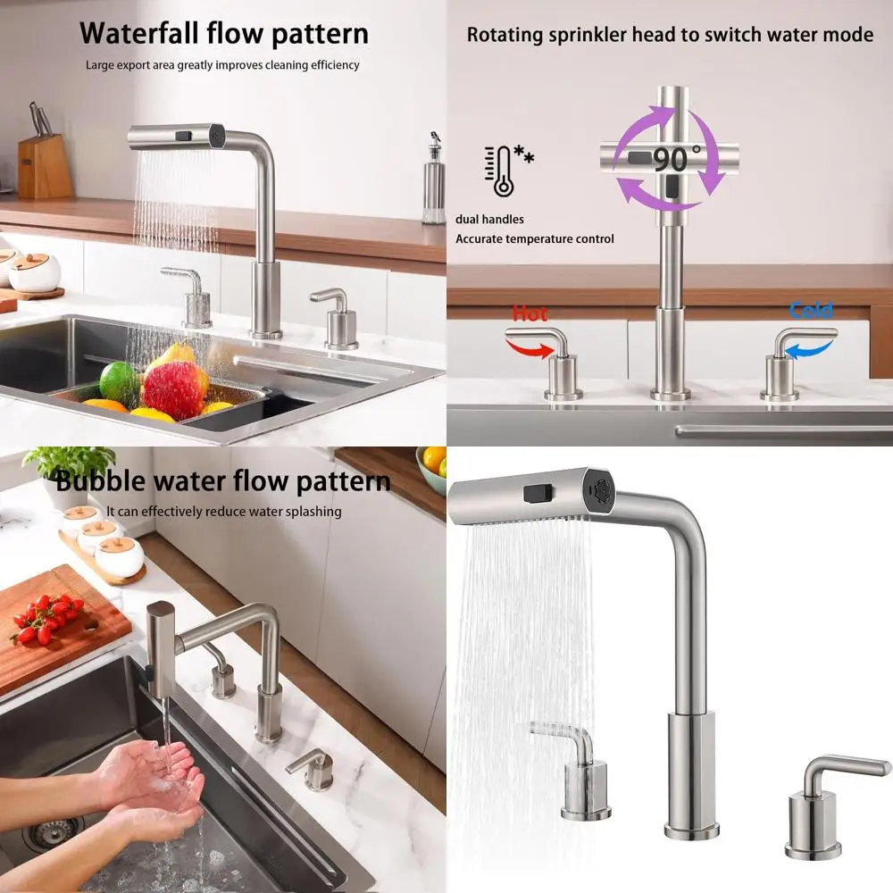 

3-Hole Pull-Down Sprayer Kitchen Faucet Set, 8 Widespread, Stainless Steel Brushed Nickel, 2-Handle