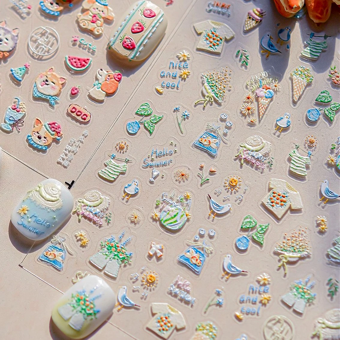

T-shirt Ice Cream Potted Plant Bird Sunshade Hat Dog Watermelon Strawberry Flower Nail Art Stickers Manicure Decals Decorations
