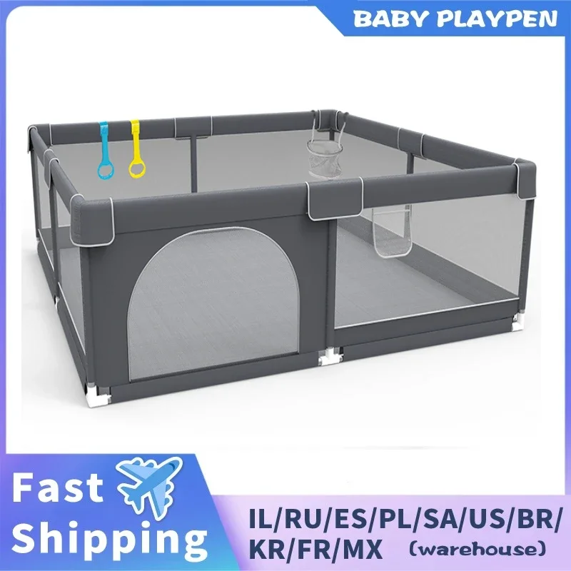 180x200CM Baby Playpens Indoor Baby Corralitos for Baby Playground with Pull Rings Kids Safety Barrier Fence Large Game Parks