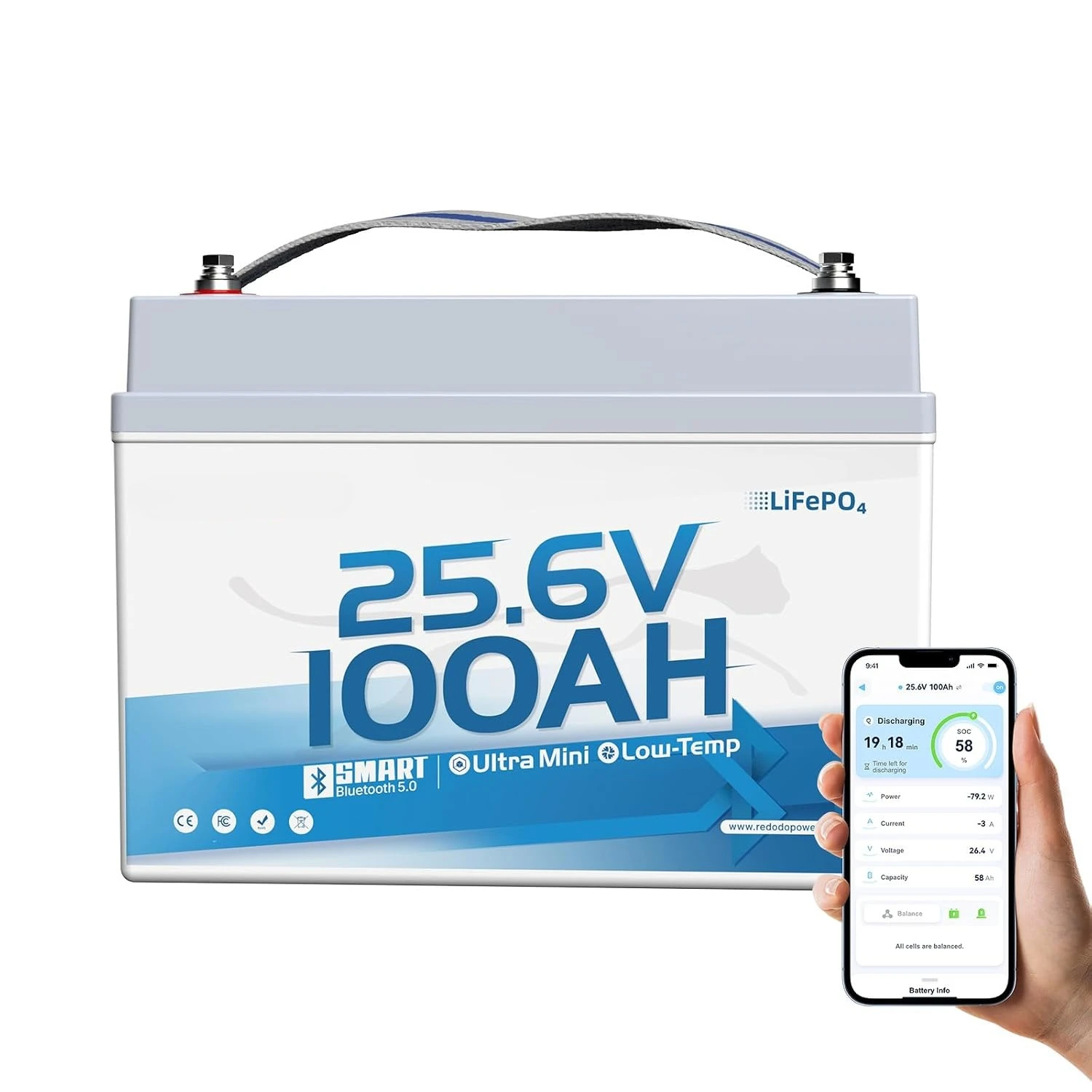24V 100Ah Mini LiFePO4 Lithium Battery, for Trolling Motor, Marine, Customized