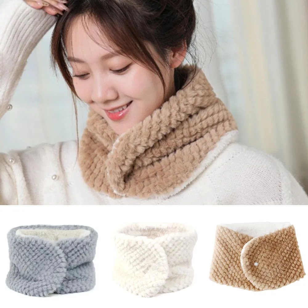 Long Plush Windproof Ring Scarf Thicken Double Layer Scarf Adjustable Button Neckerchief Imitation Rabbit Fur Scarves Outdoor