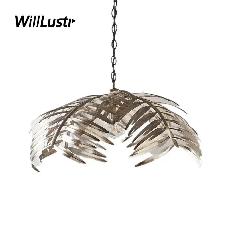 Creative Iron Palm Leaf Pendant Lamp Hotel Homestay Living Dining Bedroom Ceiling Chandelier Metal Hanging Suspension Lighting