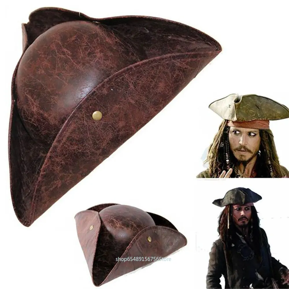 

Captain Hat Pirate Hat Jack Sparrow Cosplay Vintage Faux Leather Button Masquerade Party Men Women Tricorn Hat Pirates Cap