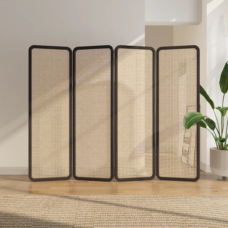 Custom-made new Chinese-style rattan screen partition living room folding mobile hotel porch solid wood folding screen