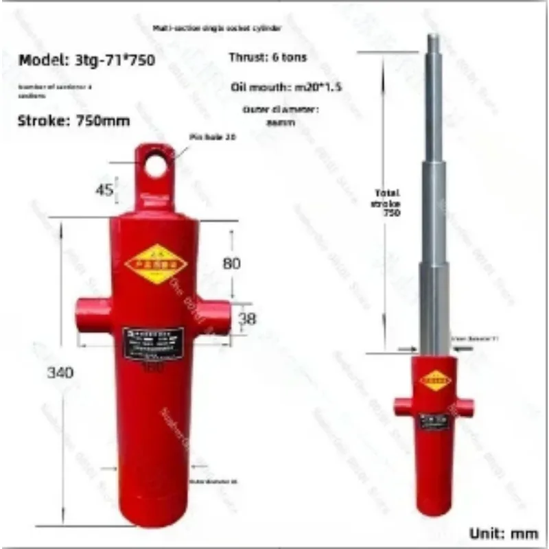

Multi-Stage Telescopic Hydraulic Cylinder for Dump Trucks, Heavy Duty Lift Cylinder for Agricultural Tipper Trailers