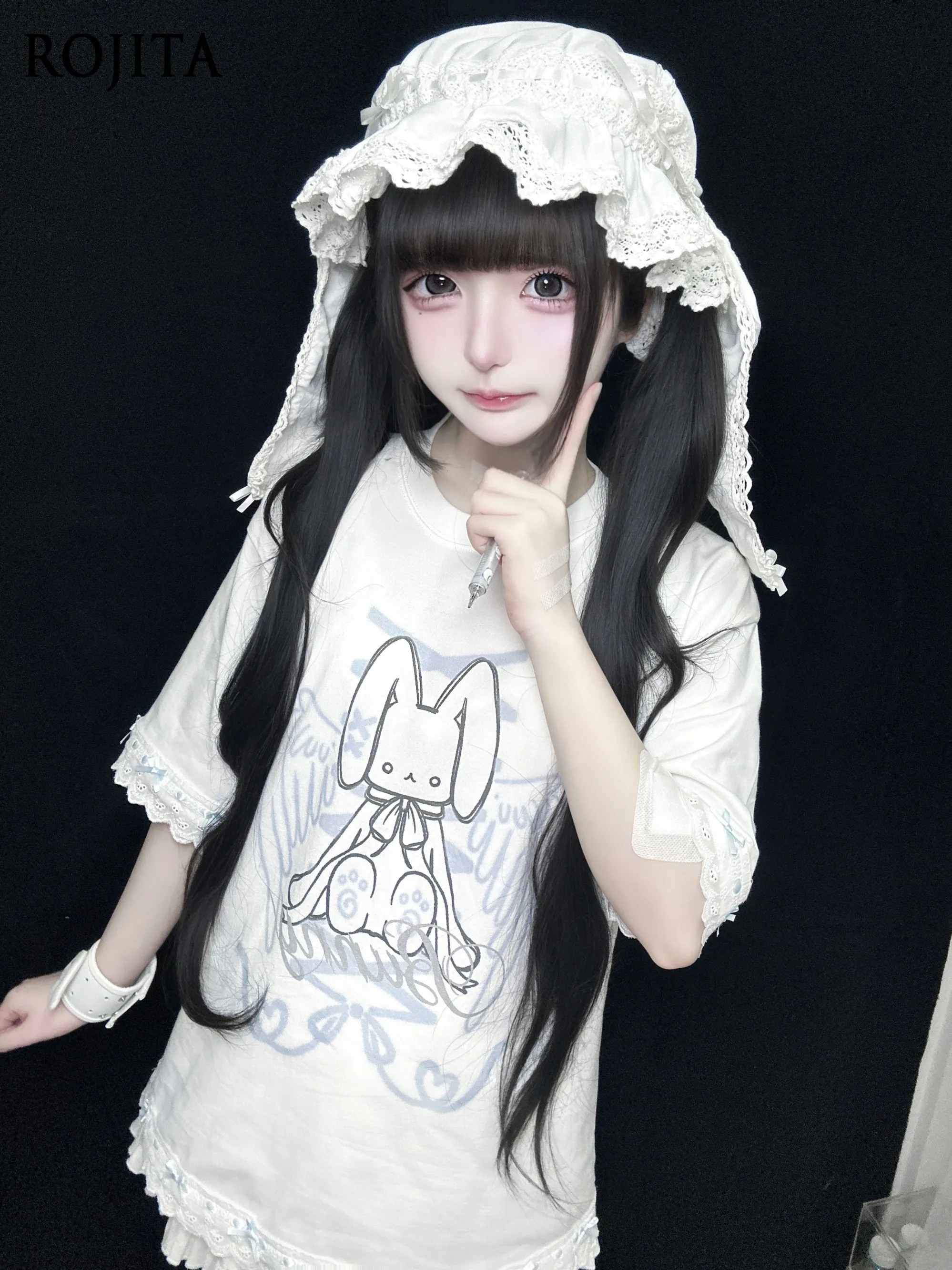 Water Color System Short Sleeve Top Japanese Style Mengya Culture Lace Lolita Short Sleeve Tee Women Clothing Y2k Top