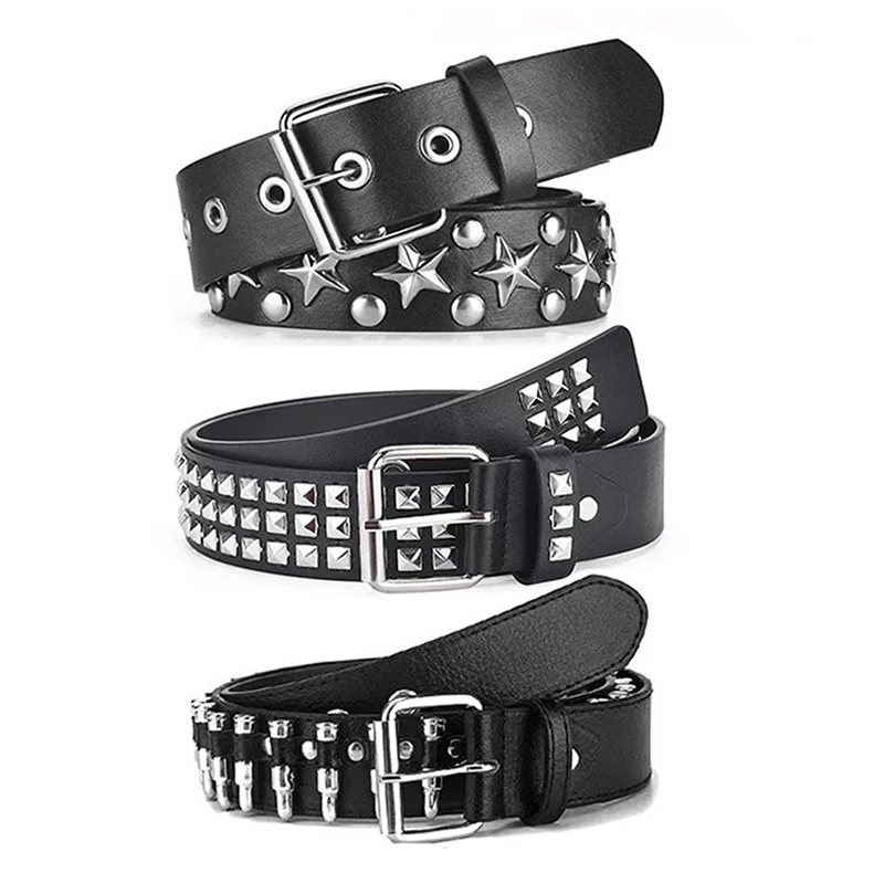 Rivet Hollow Decorative Belt Fashion Genuine Leather Rivet Gothic Rock Punk Wild Adjustable Black Belt