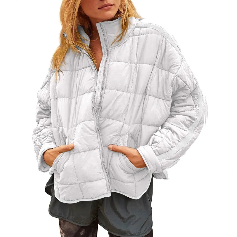 

Mock Neck Zipper Jacket Women Padded Quilted Fall Coat Collared Lined Quilted Puffer Jacket Zip Up Puffer Padded Jacket Doudoune