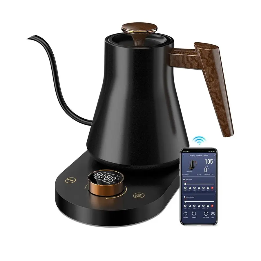 Electric Gooseneck Kettle with WiFi Control, PourOver Coffee amp Tea Kettle, 1F Precise Temp, 100 Stainless Steel Quick Boil Hot