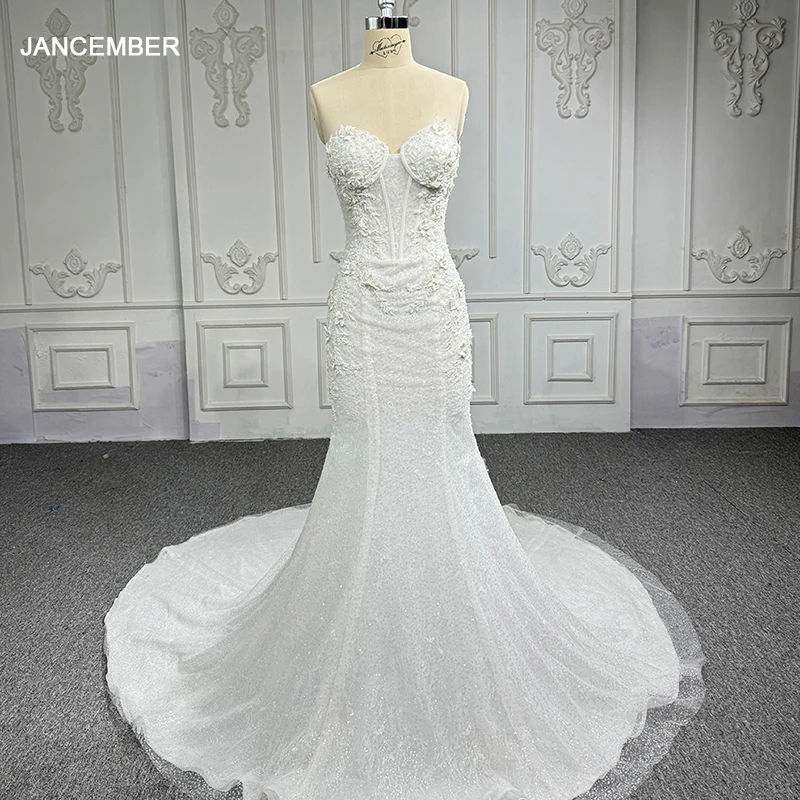 Jancember Customization Brand New Quinceanera Dresses For Gril Sequins Strapless Court Train Lace Up платье на выпускной DY1174