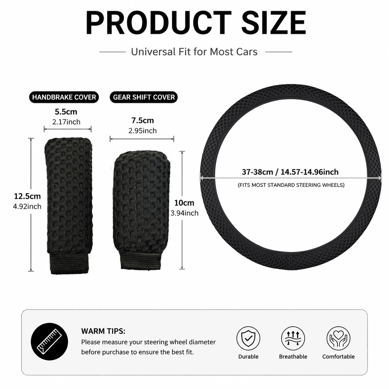 3D Massage Steering Wheel Cover Set, Includes Gear Shift Cover and Handbrake Cover, Three-Piece Set, All-Season universal Car