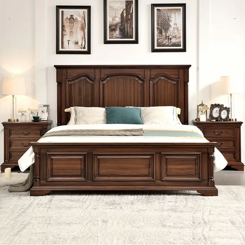 *#g forFactory Direct Sale American Style Solid Wood Bed with Nightstand Bedroom Set OEM Welcomed Genuine Leather Bedroom Set*