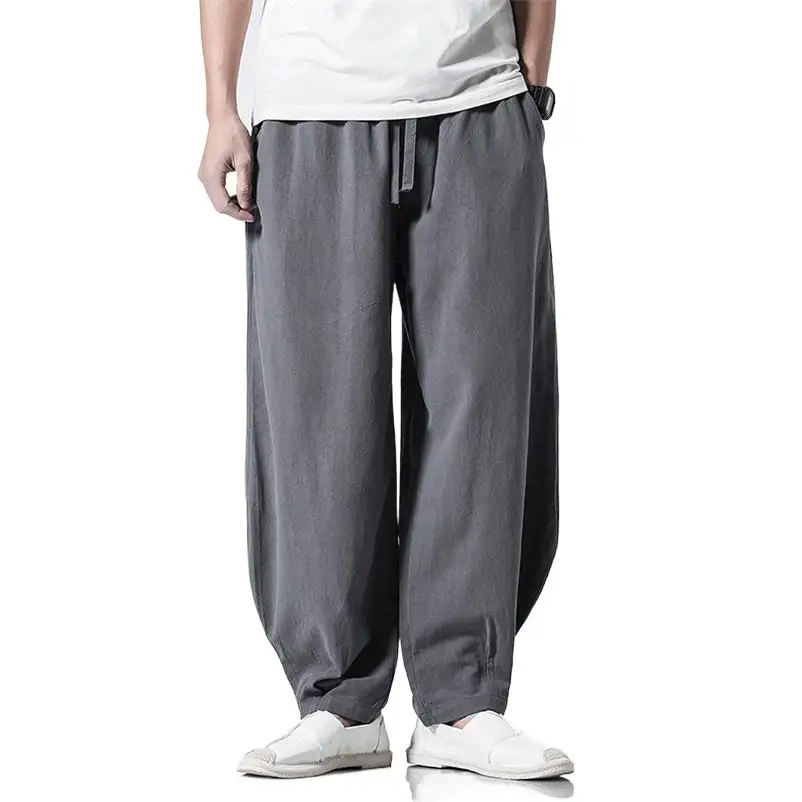 

M-7XL Plus Size Men Wide Leg Pants Japanese Style Casual Cotton Linen Trouser Man Loose Jogger Pants Chinese Baggy Pants