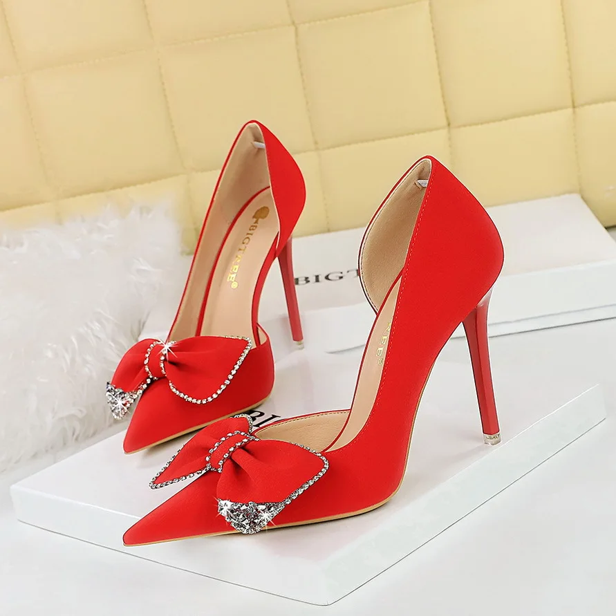 

Fashion Stiletto High Heels Luxury Women Rhinestone Bow Heels Shoes Party Shoes Elegant Simple Shallow Mouth Sweet 1298-H31