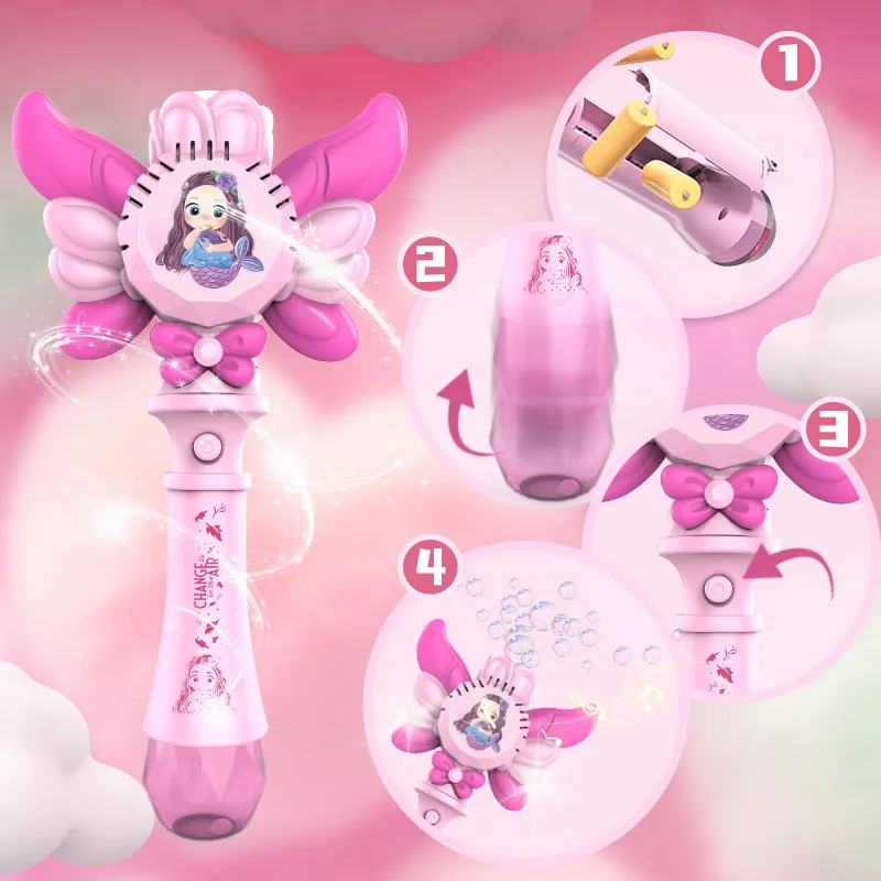 Różdżka do robienia baniek Myśliwka, ręczna maszyna do baniek z światłem i muzyką, prezent dla dziewczynki, dla dzieci