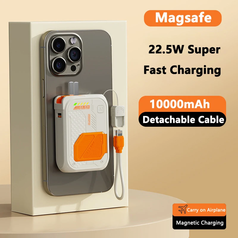 20000mAh Magnetic Wireless Power Bank with Cable Plug 22.5W Fast Charger for iPhone Samsung Huawei Xiaomi External Spare Battery