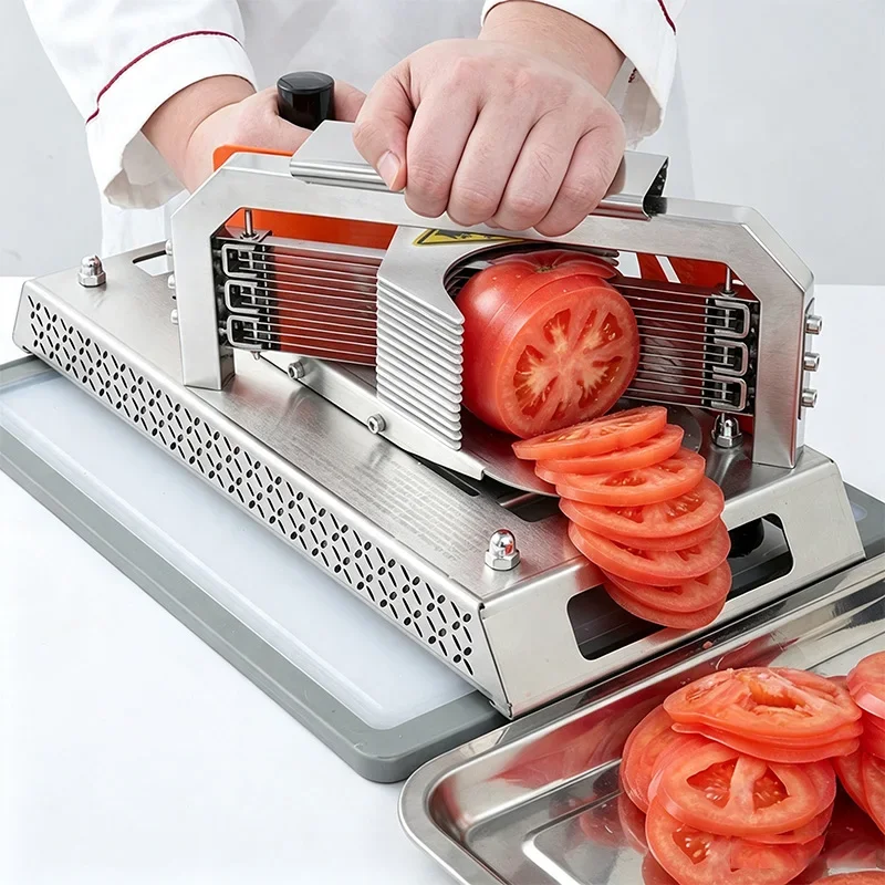 Commercial Stainless Steel Tomato Slicer for Vegetable & Fruit Processing - Efficient Prep Work for Dragon Fruit & Bananas