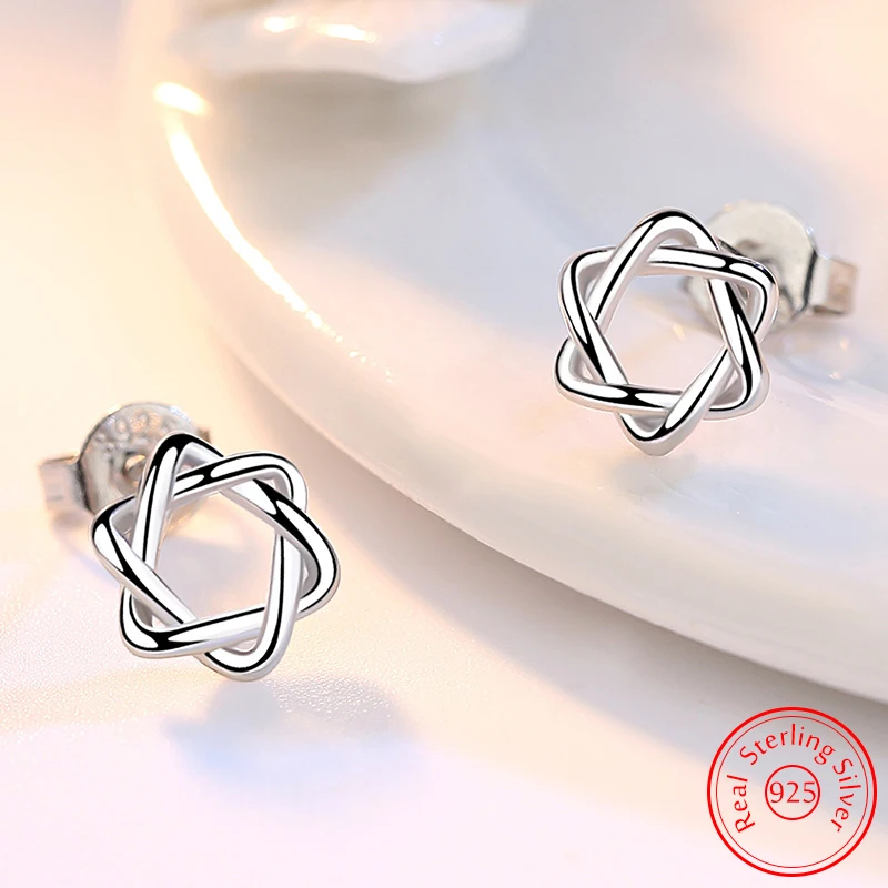 

Real 925 Sterling Silver Women's New Jewelry Fashion Hexagram Stud Earrings XY0258