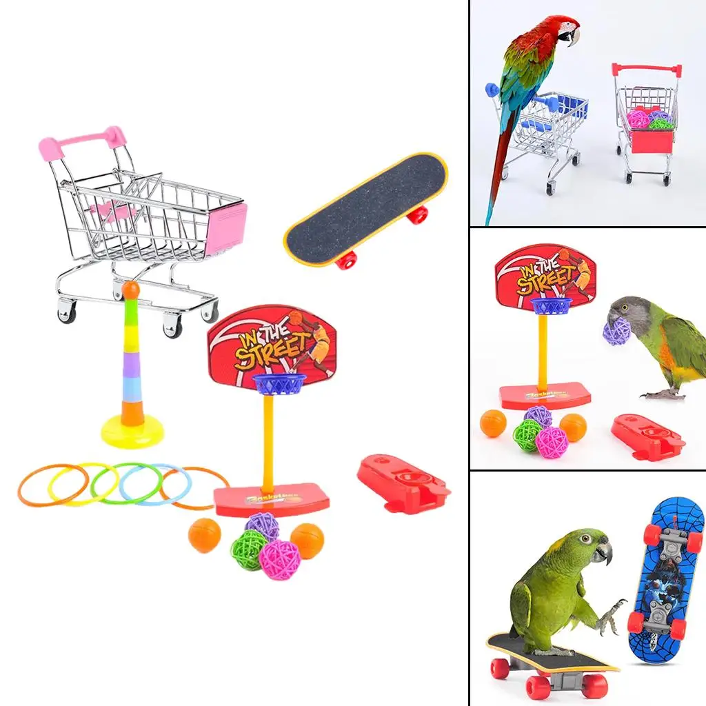 Juguetes para Loros: Anillos, Carrito de Compras y Baloncesto para Jaula de Periquitos