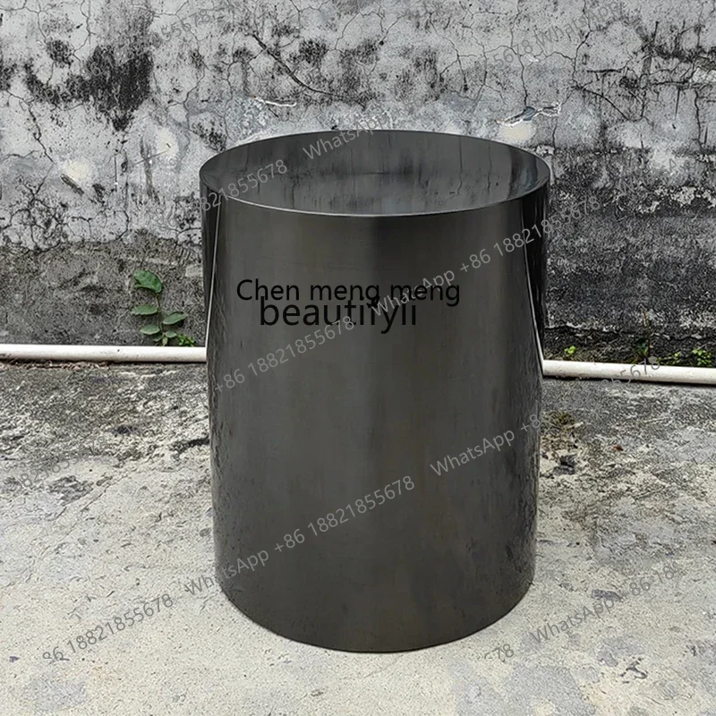 ss8350 Stainless steel electroplated brushed gold edge metal cylindrical corner table, living room sofa small coffee table