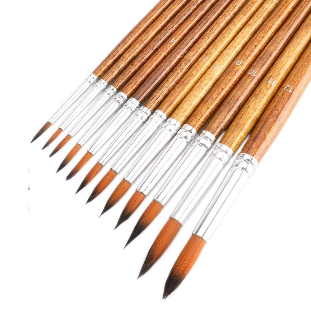 12Pcs Artist Paint Brush Set - Versatile Pointed & Round Tips for Watercolor, Acrylics, Ink, Gouache, Oil, Tempera