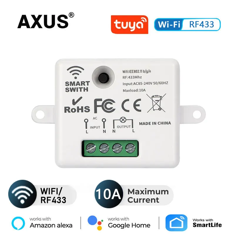 

AXUS WiFi Mini Intelligent Switch Relay Module Tuya Single Wire Mobile Phone Remote Controller RF 433 WiFi Controlled Regularly