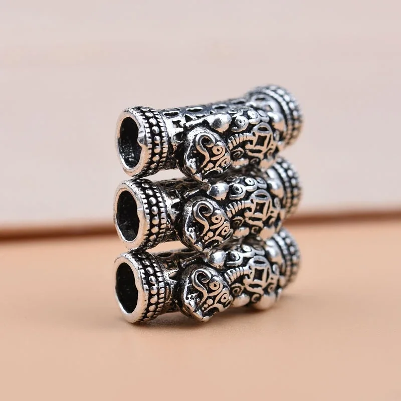 925 sterling silver Thai silver retro pipe accessories lucky copper coin elbow handmade DIY beaded bracelet accessories