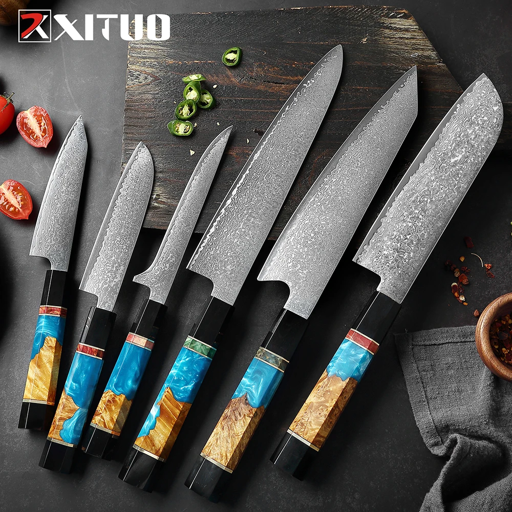 Higher Quality Damascus Kitchen Chef Knife 67-layer Japanese Damascus steel Cleaver Paring Knife Octagonal handles super sharp