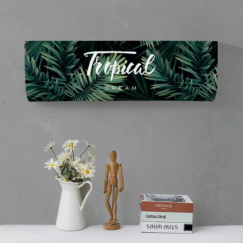 Tropical Leaves Printed Dust Covers Washable Air Conditioner Cover Air Conditioning Sunscreen Hanging Indoor Protective Case