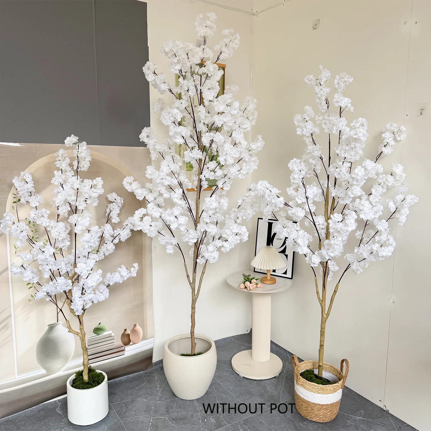 100-220cm Artificial White cherry Tree plant Branches Realistic Fake Silk leaves indoor decoration Faux Plant for Home Wedding