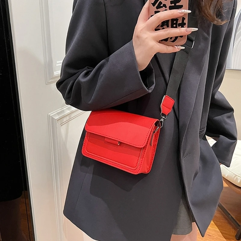 X7XC Elegant Korean Mini Square Bag Functional Wide Strap for Everyday Use