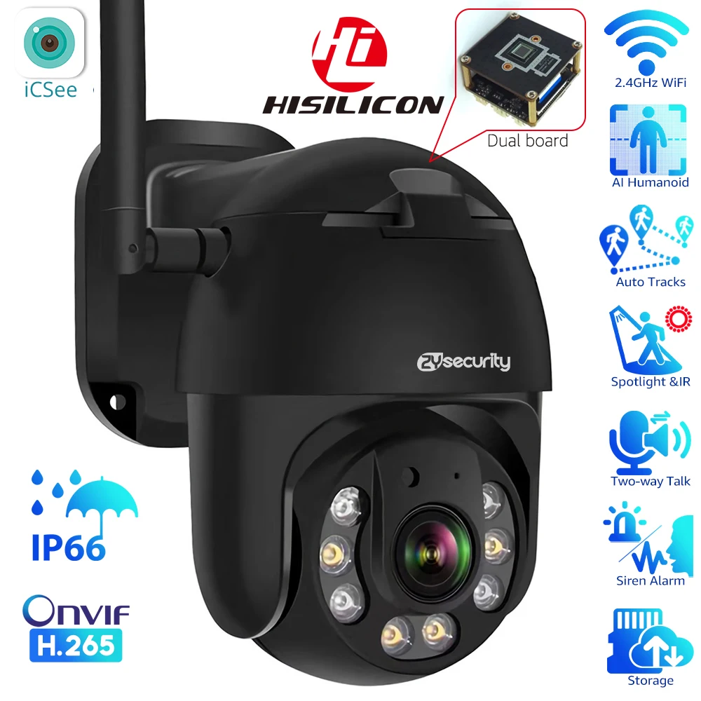 FHD 1080P Wifi PTZ IP Camera Outdoor Auto Tracking Color Night Vision Wireless Speed Dome Camera CCTV Video Surveillance Cameras