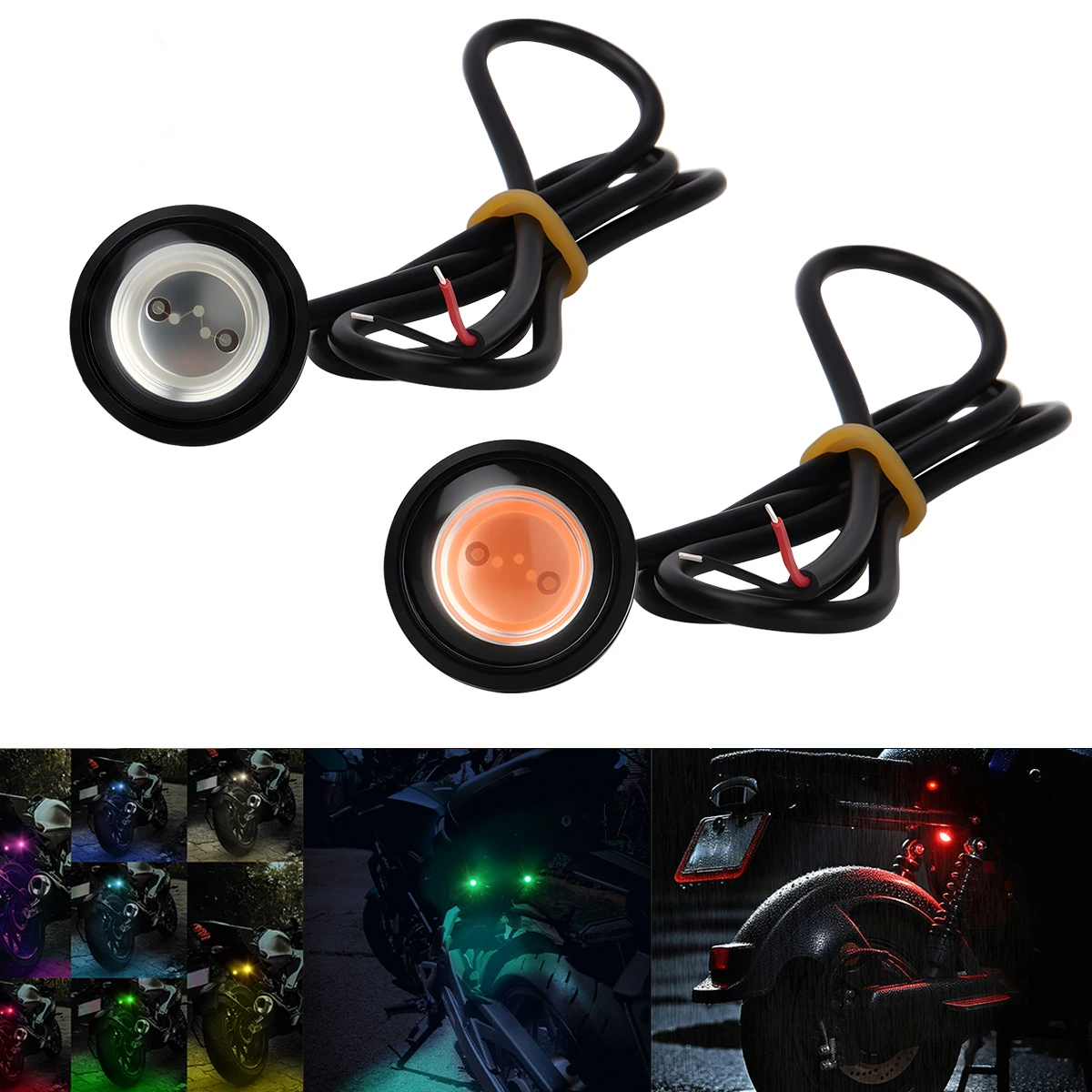 1Pair 18/23MM Mini Eagle Eye LED Light Motorcycle License Plate Light Led Daytime Running Lights Rear Taillight Fog Lamp Bulb