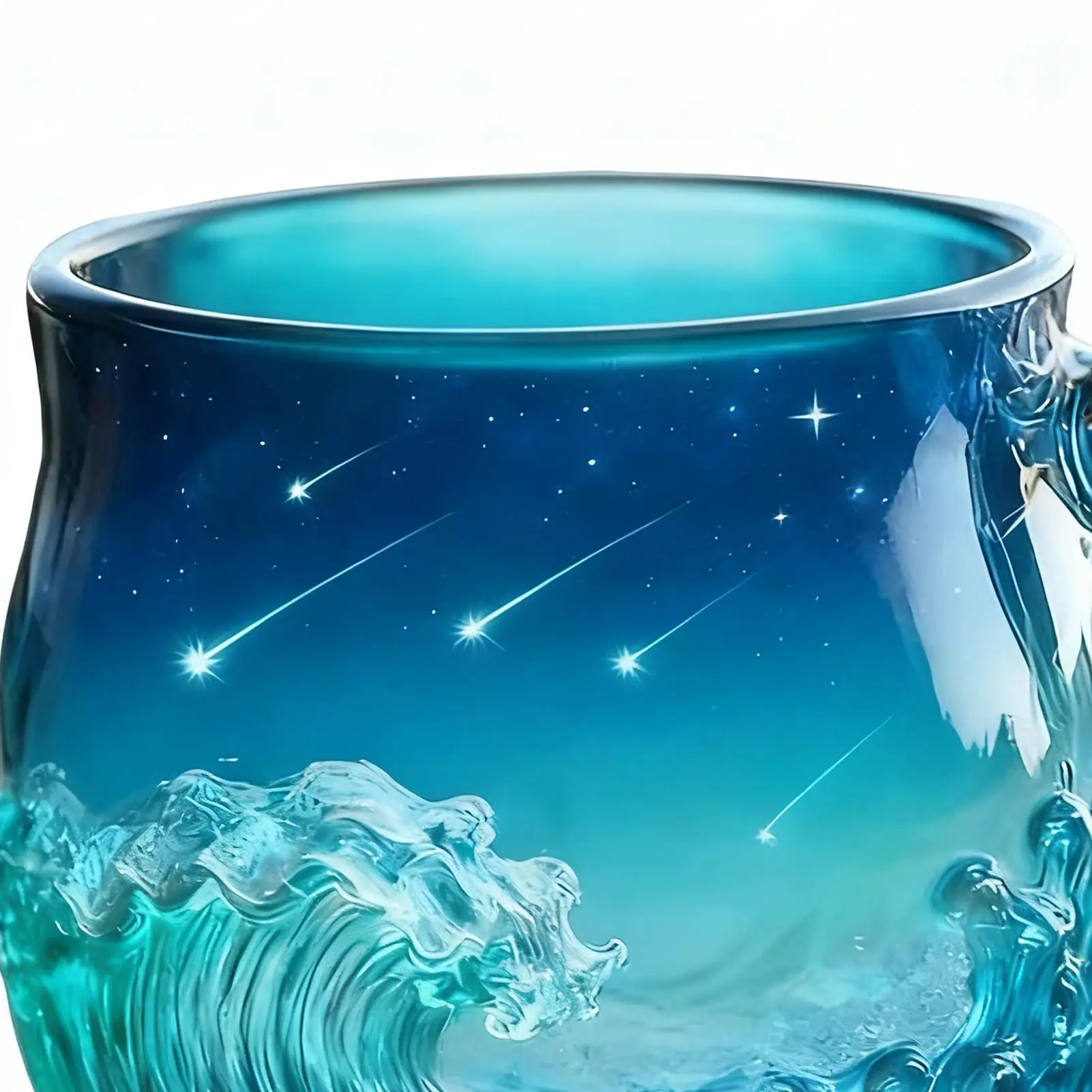 

Handmade Sea Glass Wave Mug 14oz Hand-Blown Beverage Cups Sea Lover Beverage Mug For Juice Milk Study Living Room Teachers