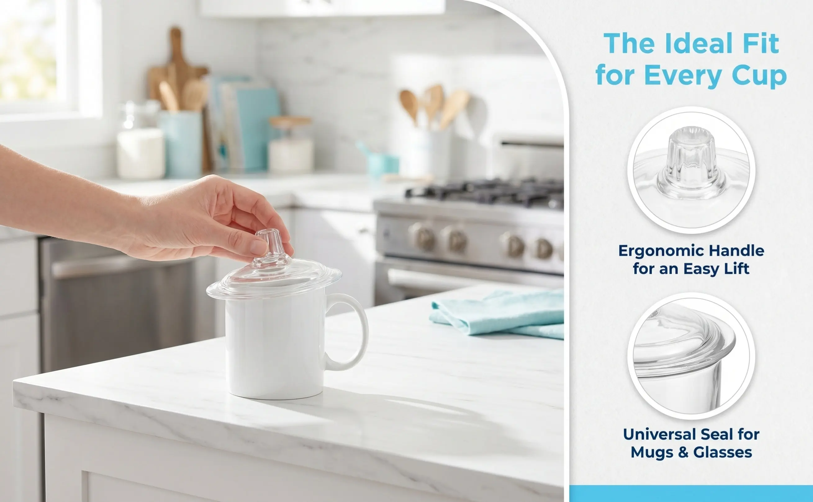 Transparent Glass Drinking Cup Lid Round Cover with Handle Dust Proof Leak Resistant Universal Fit for Tea Kettle Mug Jar