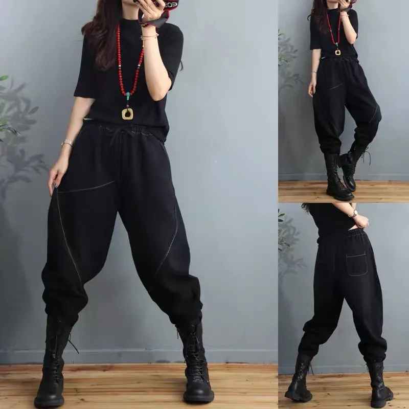 

Женские джинсы с эффектом похудения Thiened Fce, брюки Харлан с высокой талией, глубокий цвет, длина с девятью точками, зимнее новое поступление