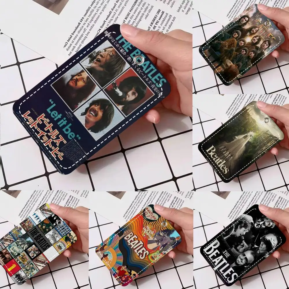

Famous Rock Band The B-B-Beatles-es Card Case Keychain Access Card Bag Key Tag Ring Leather Card Holder Key Ring Access