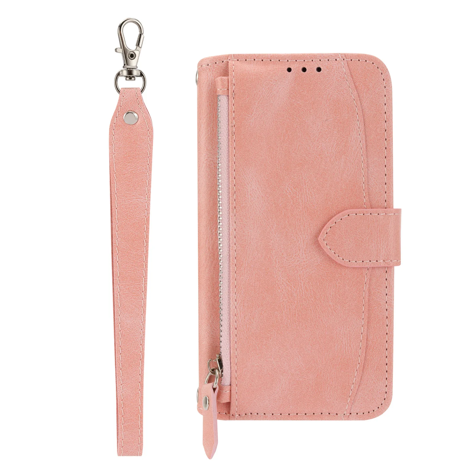 

Zipper Flip Kickstand Card Holder Slots Wallet Leather Phone Case for iPhone 15 14 13 12 11 Plus Pro Max Short Lanyard Cover