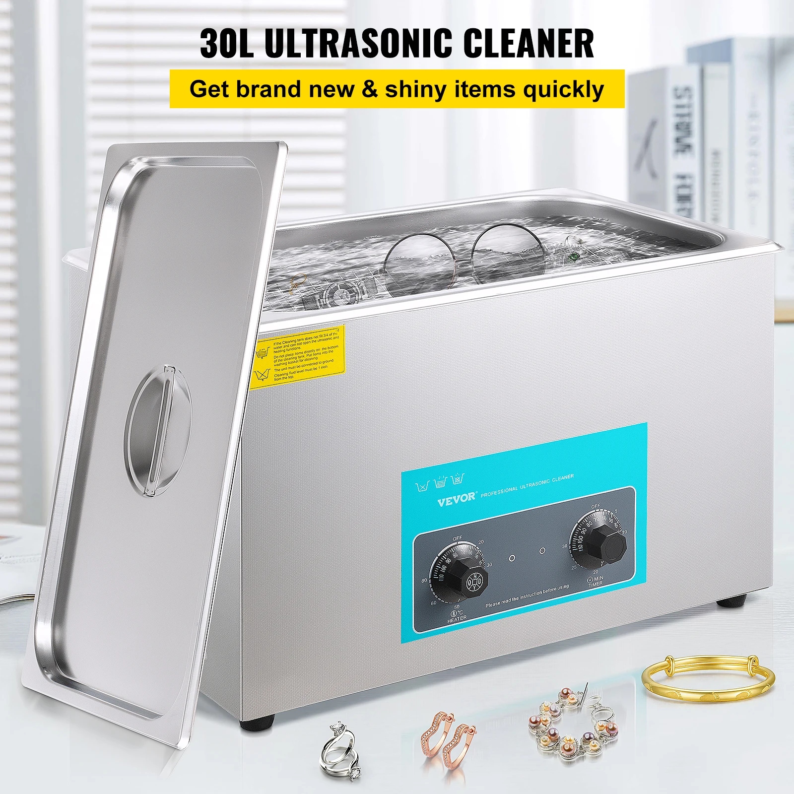 Vevor 30l Elektrische Ultrasone Reiniger 304 Roestvrijstalen Draagbare Ultrasone Wasmachine Laaf-Vaat Ontwasher Huishoudapparaat