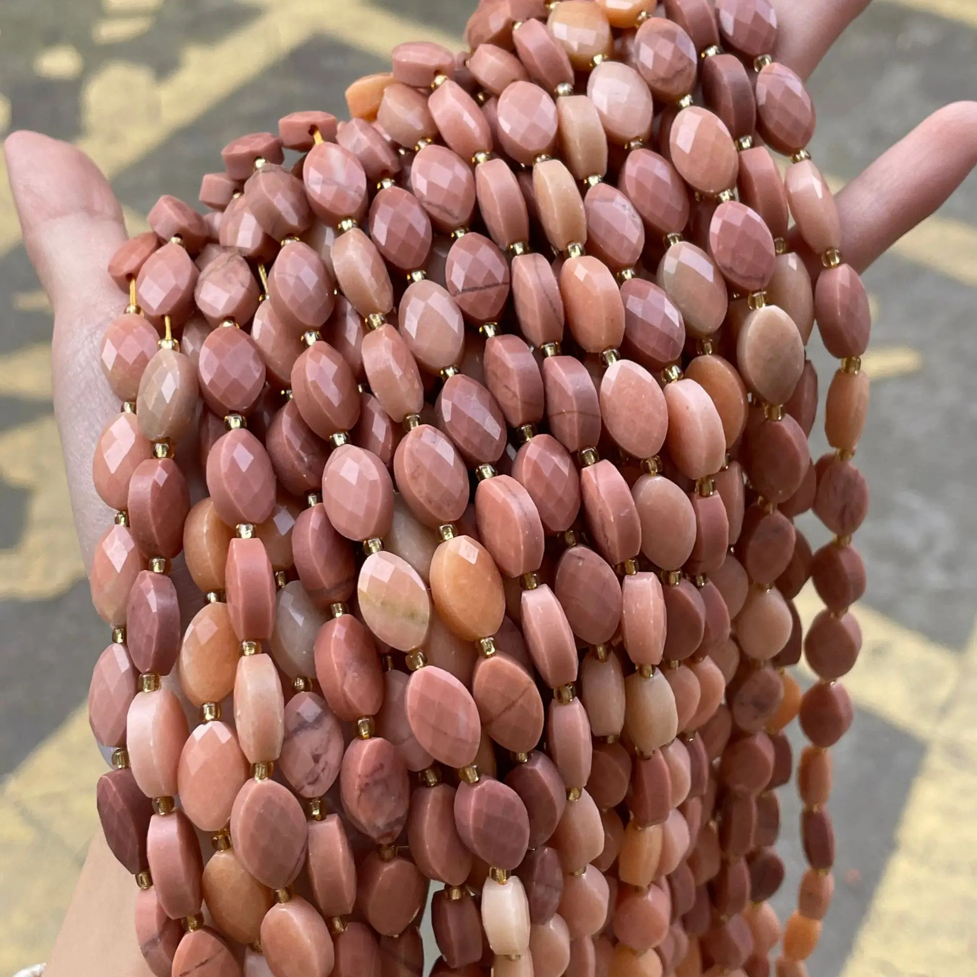About 9 * 14mm Natural Stone Dark Pink Dongling Cut Olive Beads Loose Beads Work in Progress Diy Necklace Bracelet with Beads