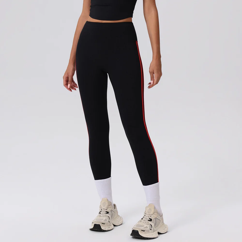 New Tight Pants with High Waist and Side Color Contrast, Naked Feeling, Hip Lifting, Breathable Outdoor Sports Cycling Pants
