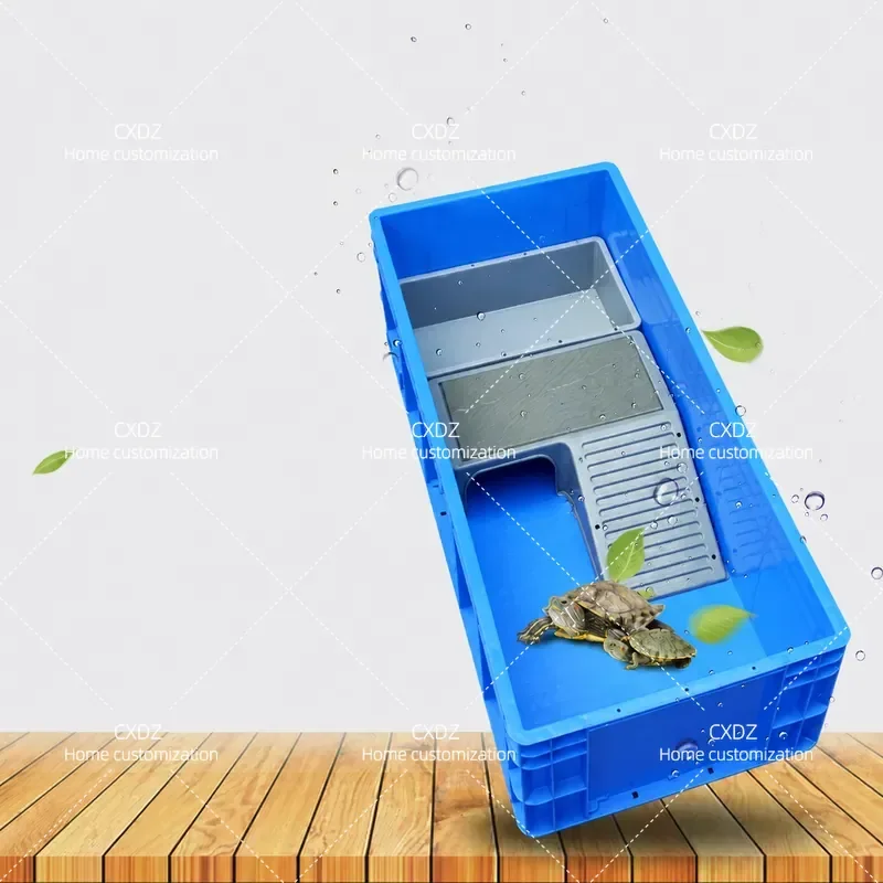 Large Plastic Turtle Tank with Sunscreen Platform Household Reptile Habitat Fish and Turtle Breeding Box Feeding Container