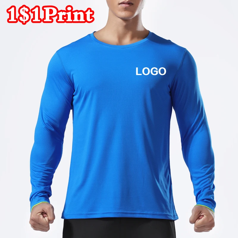 Sports quick drying long sleeved T-shirt with customized logo printed for men and women's breathable team uniform embroidery
